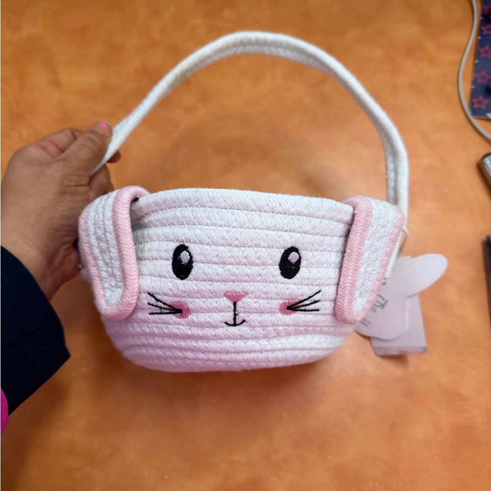 Cute Easter Bunny Basket in Pink and White